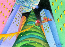 Christmas illustration and pictures - Christmas tree in town