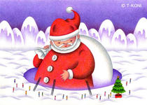 Christmas illustration and pictures - Father Christmas buried in snow