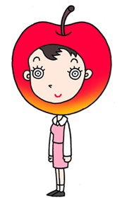 Cartoon character, a business woman, office girl, and apple