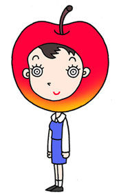 Cartoon character, a business woman, office girl, and apple