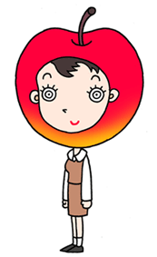 Cartoon character, a business woman, office girl, and apple
