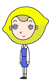 Cartoon character, a business woman, office girl, and lemon