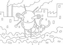 Original coloring pages 「Insect robot cartoon character - The tail is an insect of scissors」