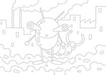 Original coloring pages 「Insect robot cartoon character - The tail is an insect of scissors」