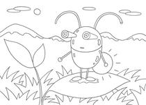 Original coloring pages 「Insect robot cartoon character - Lovely glowfly on leaf」
