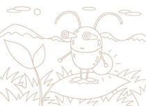 Original coloring pages 「Insect robot cartoon character - Lovely glowfly on leaf」