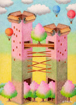 Free Art, Illustrations, Pictures and Images 「Building - Cherry blossoms tower」