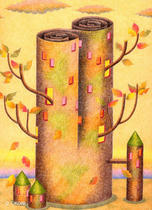 Free Art, Illustrations, Pictures and Images 「Building - Fallen leaf tower」