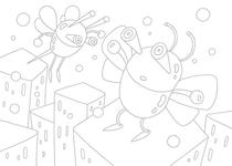 Original coloring pages 「Insect robot cartoon character - Two surprised insects」