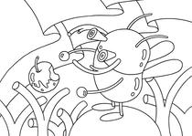Original coloring pages 「Insect robot cartoon character - Red insect that ate apple」