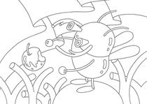 Original coloring pages 「Insect robot cartoon character - Red insect that ate apple」