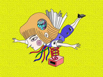 Wallpaper for PC desktop that uses original illustration 「POP illustration - The funky world &amp;quot;Flying woman&amp;quot;」