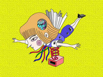 Wallpaper for PC desktop that uses original illustration 「POP illustration - The funky world &amp;quot;Flying woman&amp;quot;」