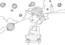 Original coloring pages 「Comic illustration &amp;quot;Cute lady&amp;quot; - Blue sea and the sky of summer」