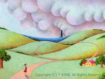 Wallpaper for mobility that uses original illustration 「Fantasy world - Green hill」