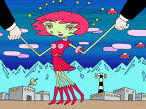 Wallpaper for PC desktop that uses original illustration 「POP illustration - The funky world &amp;quot;Captured space alien&amp;quot;」