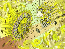 Wallpaper for PC desktop that uses original illustration 「POP illustration - The funky world &amp;quot;Wheel of flame&amp;quot;」