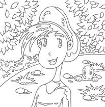 Original coloring pages 「Comic illustration &amp;quot;Cute lady&amp;quot; - Lovely girl who enjoys stroll」