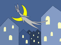Wallpaper for PC desktop that uses original illustration 「Cat's cartoon illustration - Crescent cat &amp;quot;Town of midnight&amp;quot;」