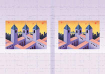 Free book jacket design 「Building illustration （Trick art） - Three towers」