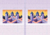 Free book jacket design 「Building illustration （Trick art） - Three towers」