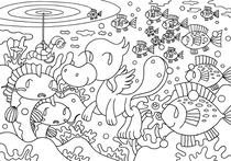 Original coloring pages 「Comic illustration &amp;quot;Fairies' villages&amp;quot; - Companions in the bottom of a lake」