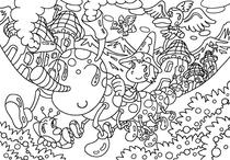 Original coloring pages 「Comic illustration &amp;quot;Fairies' villages&amp;quot; - Convenient green caterpillar taxi」