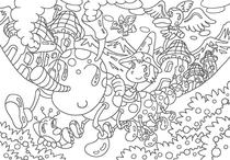 Original coloring pages 「Comic illustration &amp;quot;Fairies' villages&amp;quot; - Convenient green caterpillar taxi」