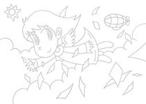 Original coloring pages 「Comic illustration &amp;quot;Cute angel&amp;quot; - Cute angel that flies over the sky」