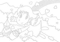 Original coloring pages 「Comic illustration &amp;quot;Cute angel&amp;quot; - Rainbow that can be done by love」