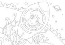 Original coloring pages 「Comic illustration &amp;quot;Cute angel&amp;quot; - Dreamlike space travel」