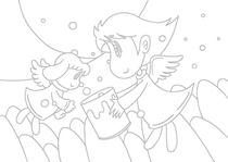 Original coloring pages 「Comic illustration &amp;quot;Cute angel&amp;quot; - Inside in bucket of full happiness」