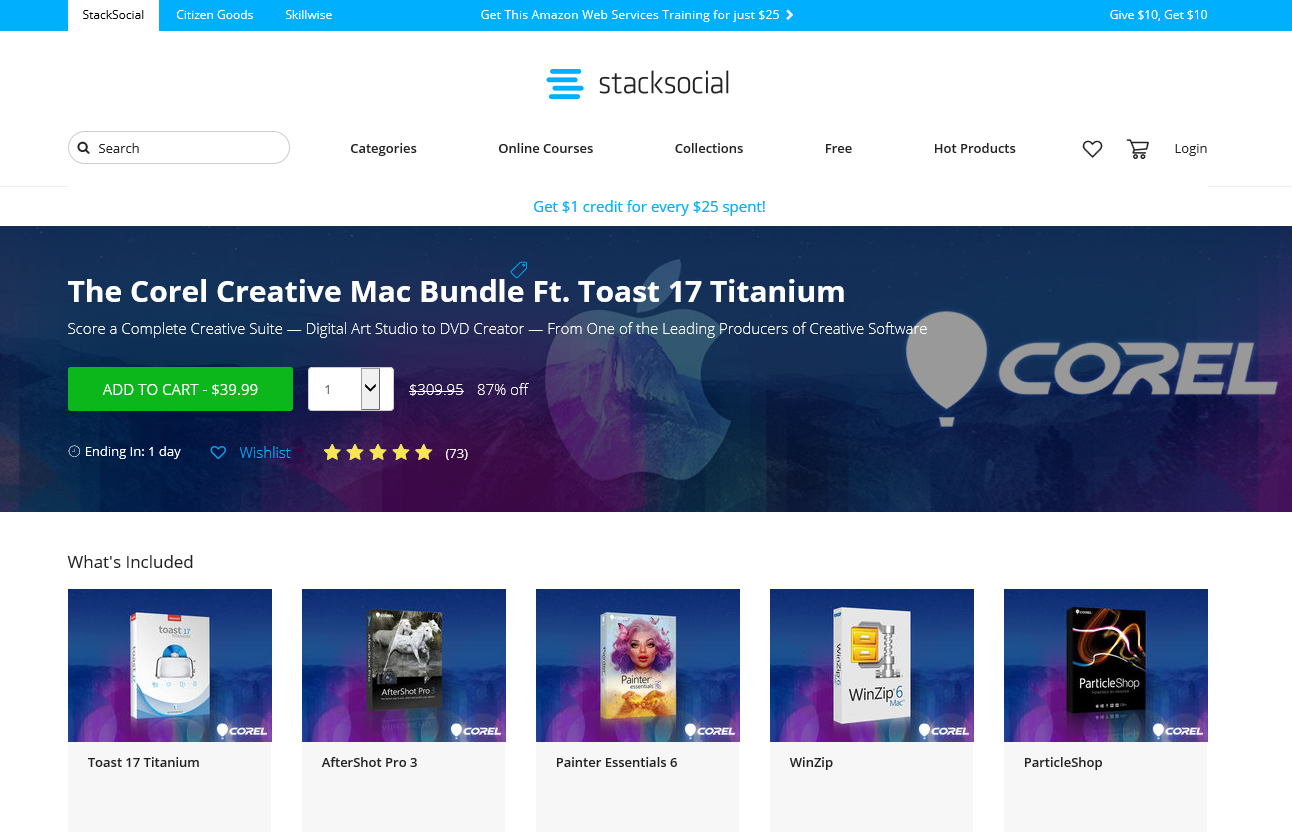 stacksocialで「TOAST」などを含むCorel製品が期間限定で爆安！