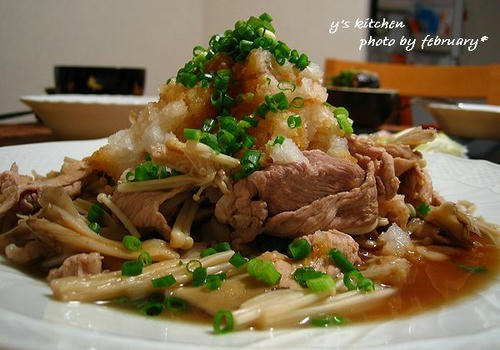 きのこと豚肉のポン酢おろし