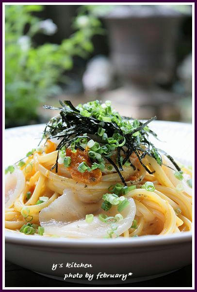 ウニとホタテのクリームパスタ-2