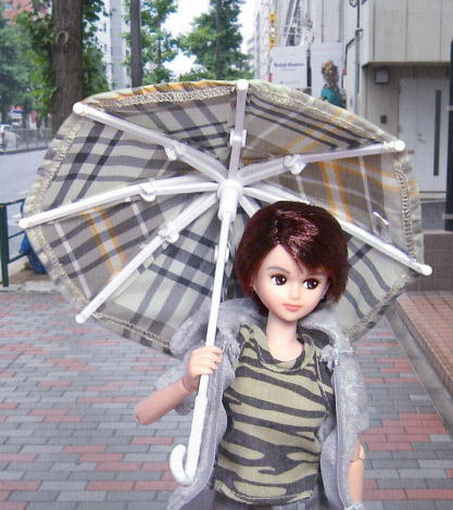 キャスコレ20キサラ@着まわし30days ベージュチェック傘 雨 street