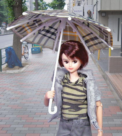 キャスコレ20キサラ@着まわし30days ベージュチェック傘 雨 street