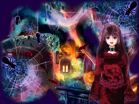 ハロウィン2016 その2 シスターB@自作ワインベロアトップス+スカート ハロウィン・スパイダー・蜘蛛の巣・カボチャ・異世界