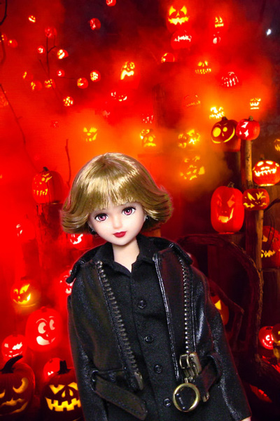 ハロウィン2017 マギーシオン@コレクターズファッション ライダースジャケット 多くのジャックOランタン・カボチャ