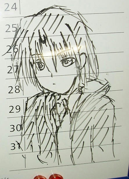 勉強なので、眼鏡を描きいれたら似合うっていえば似合うんだけど、どうにもインテリくだいんだ