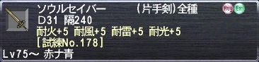 ソウルセイバー Ｄ31 隔240 耐火+5 耐風+5 耐雷+5 耐光+5 [試練No.178]