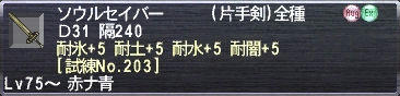 ソウルセイバー 耐氷+5 耐土+5 耐水+5 耐闇+5 [試練No.203]