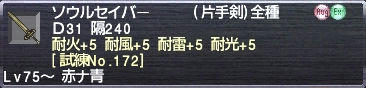 ソウルセイバー 耐火+5 耐風+5 耐雷+5 耐光+5 [試練No.172]