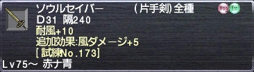 ソウルセイバー 耐風+10 追加効果:風ダメージ+5 [試練No.173]