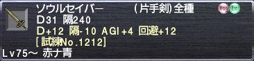 ソウルセイバー Ｄ+12 隔-10 AGI+4 回避+12 [試練No.1212]