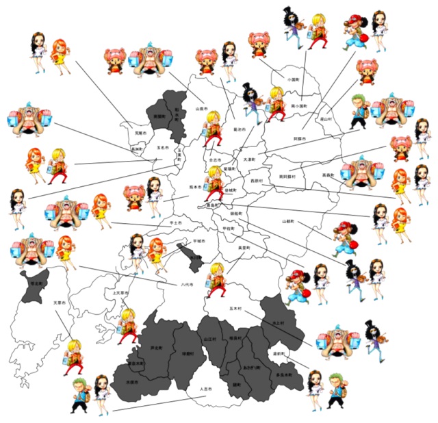 熊本 麦わらの一味争奪戦 県内31市町村の希望キャラクター発表 麦わらの一味像 Logpiece ワンピースブログ シャボンディ諸島より配信中