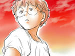 夕陽の中赤い君の