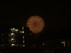 マンションの隙間から花火