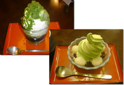 おかめパフェとクリーム白玉ぜんざい