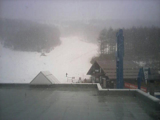 15：51　コアハウス2Fより　かなりの勢いで雪が降っていた